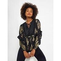 Joe Browns Women's Neck Tie Jacquard Top in Black | Size: 18