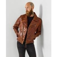 Joe Browns Mens Biker Style Zip Up Leather Jacket Brown