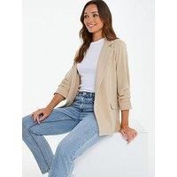 Quiz Women's Ruched Sleeve Blazer in Stone | Size: 8