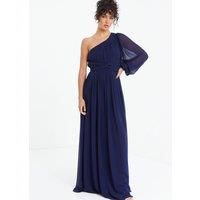 Blue Chiffon One Sleeve Maxi Dress