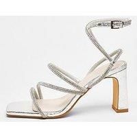 Quiz Silver Diamante Strappy Block Heeled Sandals