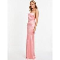 Quiz Coral Satin Cross Back Maxi Dress