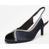 Quiz Women's Satin Diamante Low Heeled Slingback Heels in Navy | Size: 2
