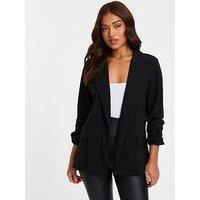 Quiz Petite Black Ruched Sleeve Blazer