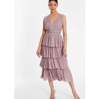 Pink Chiffon Tiered Midi Dress