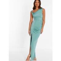 Quiz Teal Rhinestone Ruched One Shoulder Maxi Dress