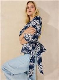 EVERBELLE Navy Printed Wrap Front Blouse 6