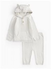 Grey Soft Knit Hoodie & Leggings Set Up to 3 mths