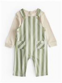 Jurassic Green Stripe Dungaree Set 12-18 months