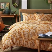 Cotton Linear Leaf Print Yellow Bedding Set- Single