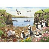 The House of Puzzles - Puffin Parade Jigsaw - Big 500 Piece Jigsaws For Adults, Extra Large Pieces, Artist Illustrated, Scenic Landscape, Deluxe Puzzle Gifts