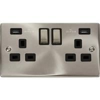 Click Deco Satin DP Switched Socket 2 x 4.2A USB in Chrome Stainless Steel