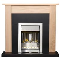 Adam Fireplace Suite Oak and Black with Electric Fire Brushed Steel 43 Inch