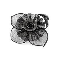Black Rose Motif Sinamay Fascinator on Comb