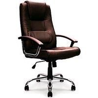 High Back Leather Faced Executive Chair with Chrome Base, Brown