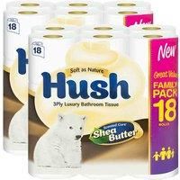 Hush White or Shea Butter Scented Core 3-Ply Luxury Bathroom Tissue, 36 Rolls