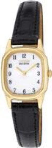 Citizen Ladies Eco Drive Gold Tone W. Dial Black Leather Strap Watch EW9312-04A