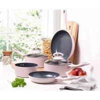 Cermalon 5-Piece Matt Blush Pink with Grey Sparkle Ceramic Non-Stick Pan Set