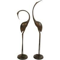 Solstice Sculptures Contemporary Cranes Pair 90&76Cm Aluminium Dark Verdigris