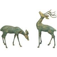 Solstice Sculptures Deer Pair Small 56&33Cm Aluminium Gold Verdigris