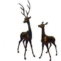 Dark Deer Pair Garden Ornament Brown