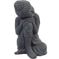 LOVELY "BUDDHA CROUCHING" GARDEN STATUE, WEATHERED CHARCOAL EFFECT, XST/805