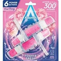 Astonish Foam & Fresh Toilet Blocks, Powerful Foam Cleaning Action, Prevents Limescale & Dirt, Pink Peony, Pack of 2