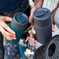 BLACK+BLUM - Glass Travel Cup - Leak Proof Taste-neutral Travel Mug - Non-slip, Easy Grip Silicone Sleeve and Lockable Cap - Dishwasher Safe, Coral - 340ml