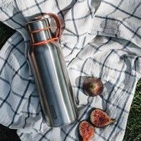 Black+Blum - Water Bottle - Stainless Steel Thermal Insulated Leak Proof Travel Thermo Flask with Wide Spout and Stylish Vegan Leather Carry Loop - Keeps Hot for 12hrs, Cold for 24hrs, Orange - 500ml
