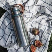 BLACK+BLUM - Water Bottle - Stainless Steel Thermal Insulated Leak Proof Travel Thermo Flask with Wide Spout and Stylish Vegan Leather Carry Loop - Keeps Hot for 12 hrs, Cold for 24 hrs, Ocean - 500ml