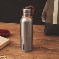 BLACK+BLUM - Water Bottle - Stainless Steel Thermal Insulated Leak Proof Travel Thermo Flask with Wide Spout and Stylish Vegan Leather Carry Loop - Keeps Hot for 12 hrs, Cold for 24 hrs,Orange - 750ml