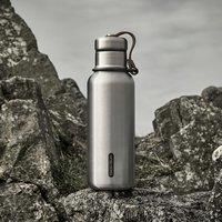 BLACK+BLUM - Water Bottle - Stainless Steel Thermal Insulated Leak Proof Travel Thermo Flask with Wide Spout and Stylish Vegan Leather Carry Loop - Keeps Hot for 12 hrs, Cold for 24 hrs, Black - 500ml