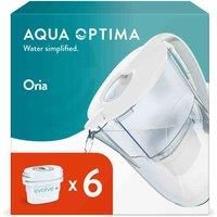 Aqua Optima Oria Water Filter Jug & 6 x 30 Day Evolve+ Filter Cartridge, 2.8 Litre Capacity, for Reduction of Microplastics, Chlorine, Limescale and Impurities, White