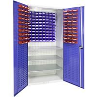 Barton Louvred Panel Cabinet with 3 Shelves & Bins 2000 x 1015 x 430mm - 60 TC1 Red & 80 TC2 Blue Bins (140 Pk) Steel