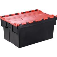 Barton Euro Container 56L with Attached Lid 600 x 400 x 310mm - Red Lid (2 Pack)