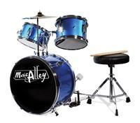 Music Alley DBJK02 Three Piece Junior Drum Kit for Kids with Cymbal Pedal Drum Stool and Drum Sticks Metallic Blue