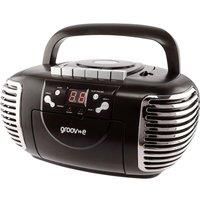 GROOV-E RETRO BOOMBOX PORTABLE CD CASSETTE & FM RADIO PLAYER - BLACK - GVPS813BK