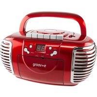 Groov-e Retro Boombox CD Player with Cassette, AM &FM Radio Tuner, 3.5mm AUX in Socket for Smartphones & LED Display - Red