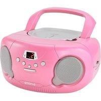 Groov-e Portable CD Player Boombox with AM/FM Radio, 3.5mm AUX Input, Headphone Jack, LED Display - Pink