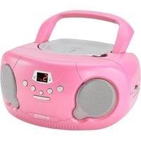 Groov-e Portable CD Player Boombox with AM/FM Radio, 3.5mm AUX Input, Headphone Jack, LED Display - Pink