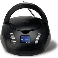 Groov-e DAB Boombox - Portable CD Player with Radio, 3.5mm Aux Port, Bluetooth Speaker, & Alarm Clock - LED Display, 2x 1W Speakers - Battery or Mains Powered - Black