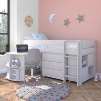 Stompa Uno Midsleeper with a Pull Out Desk, 3 Drawer Chest and Cube Unit White