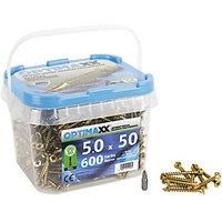 5.0 Optimaxx Extreme Performance Wood Screws 600PC Maxxtub (5.0x50mm, Zinc Plate & Yellow Passivated, Pozi Wood Screws)