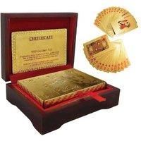 24K Karat 50 Pound Queen Gold Plated Poker Playing Card Wood Box Certificate