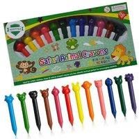 Kids Crayons Wax Safari Animal Colourful Fun Toddlers Artistic Craft Pack Of 12