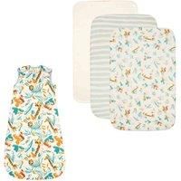 Tutti Bambini Bedside Crib Bundle | 2-Pack Sheets, 0-6 Sleeping Bag, Crib Waterproof Mattress Protector | Run Wild
