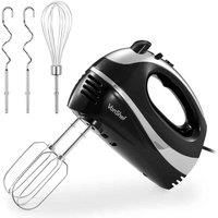 VonShef Hand Food Mixer with Electric Whisk Beaters Dough Hooks 5 Speed Black