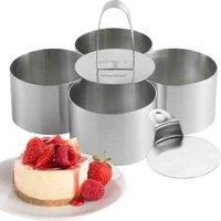 VonShef Professional Cooking Rings - Dessert/Food Presentation Rings - 6 Piece Set Includes 4 Stainless Steel Rings, Food Press, Spatula