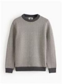 UNION WORKS Grey Zig Zag Stitch Crew Jumper S