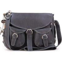 Catwalk Collection Handbags - Women's Large Leather Cross Body Shoulder Bag - Adjustable Shoulder Strap - COURIER - Black